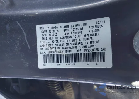 2014 Honda Accord Sport из США, поврежденный, VIN 1HGCR2F52EA159039